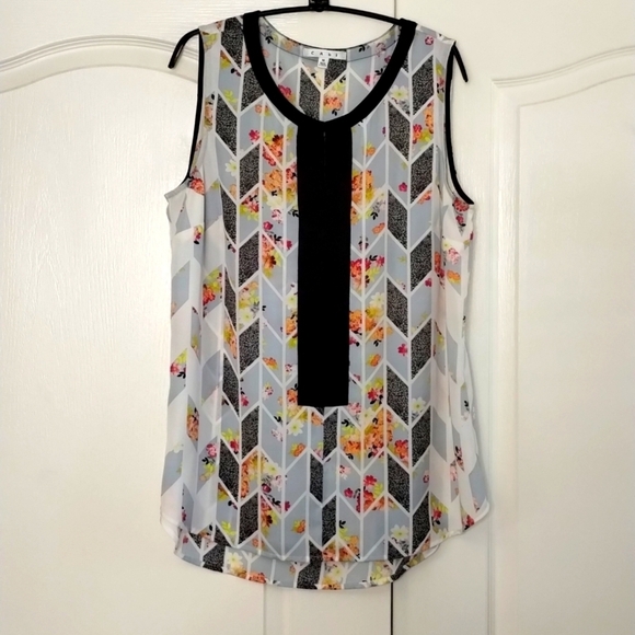 Cabi blouse grosgrain style 249 medium floral sleeveless top cabi gray black - Picture 1 of 8